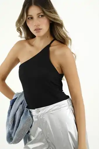 Blusa de un solo hombro negra para mujer