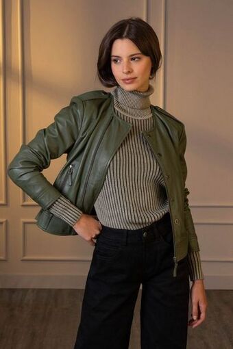Vélez Chaqueta pergamo de cuero para mujer broches decorativos verde oferta