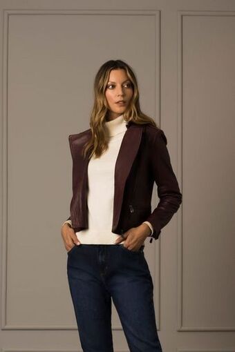 Vélez Chaqueta biker azalea de cuero para mujer capucha oferta