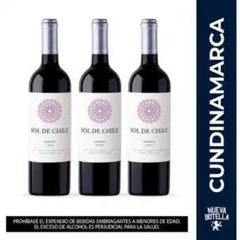 Linio Pague 2 lleve 3 vino tinto sol de chile carmenere 750 ml oferta