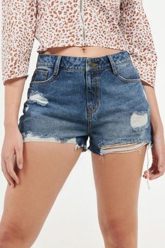 Koaj Short en denim tiro alto azul oscuro con rotos oferta