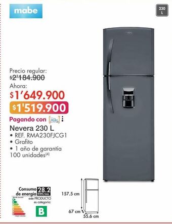 Metro Nevera mabe 230l oferta