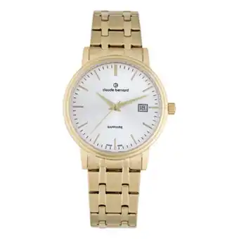 Kevin's Joyeros Reloj claude bernard analogo, para hombre, tablero redondo color plateado, estilo index, pulso acero color dorado, calendario oferta