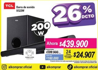 Alkomprar TCL Barra de Sonido S522W oferta