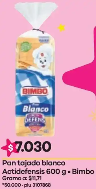 Éxito Bimbo Pan Tajado Blanco Actidefensis 600g oferta