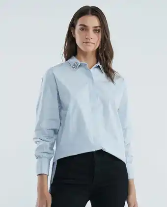 Chevignon Camisa de mujer, silueta oversized manga larga cuello camisero - pedrería en cuello oferta