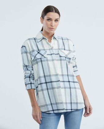Chevignon Camisa de mujer, silueta recta manga larga cuello camisero - cuadros oferta