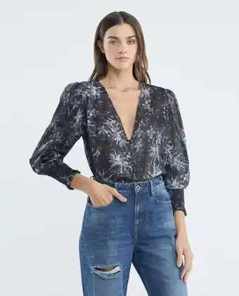 Chevignon Camisa de mujer, silueta recta manga larga escote en v - flores acuareladas oferta