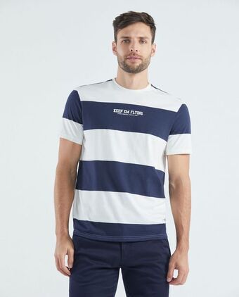 Chevignon Camiseta de hombre, classic fit cuello redondo - rayas + estampado tipográfico oferta