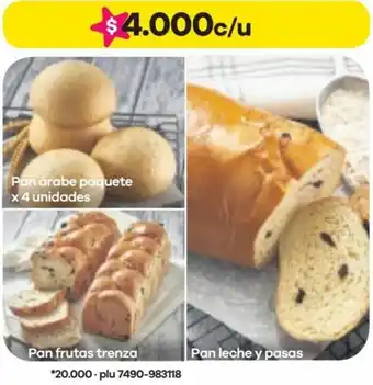 Éxito Pan Árabe Paquete 4unidades, Pan Frutas Trenza, Pan Leche y Pasas oferta