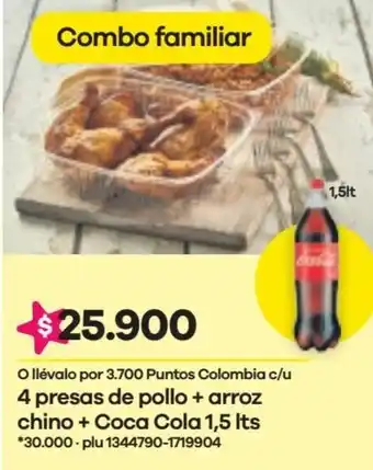 Éxito 4 Presas de Pollo + Arroz + Chino + Coca Cola 1,5L oferta