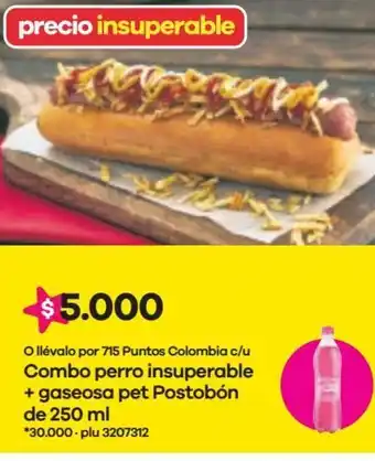 Éxito Combo Perro Insuperable + Gaseosa Pet Postobón de 250ml oferta