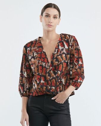 Chevignon Camisa de mujer, silueta amplia manga larga escote en v - animal print oferta