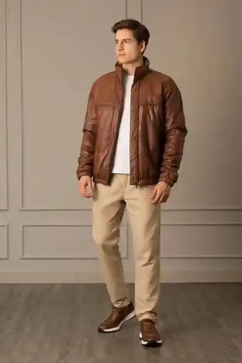Vélez Chaqueta cuero bomber calafate para hombre abullonada oferta