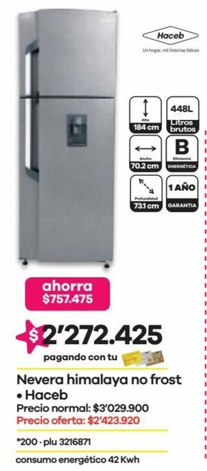 Éxito Haceb Nevera Himalaya no Frost oferta