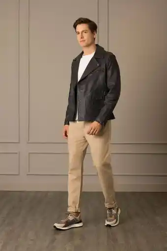 Vélez Chaqueta biker sauco de cuero para hombre efecto vintage oferta