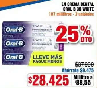 Alkosto En Crema Dental Oral B 3D White 107ml- 3unid oferta