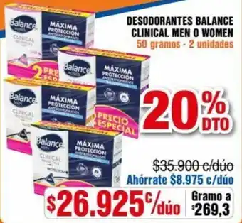 Alkosto Desodorantes Balance Clinical Men o Women 50g - 2unid oferta