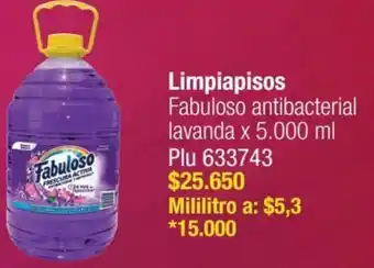 Éxito Limpiapisos Fabuloso Antibacterial Lavanda 5000ml oferta