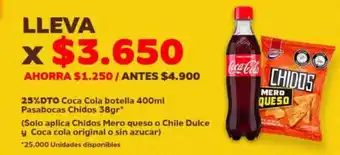Coca Cola Botella 400ml/ Pasabocas Chidos 38g