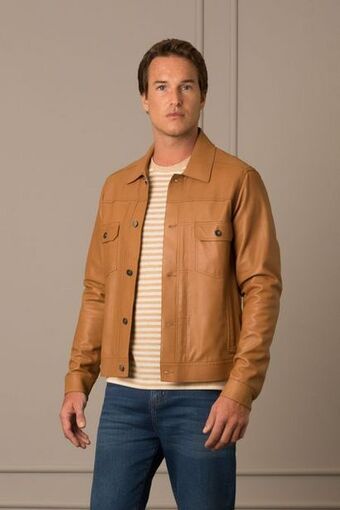 Vélez Chaqueta trucker paraná de cuero para hombre corte clásico oferta