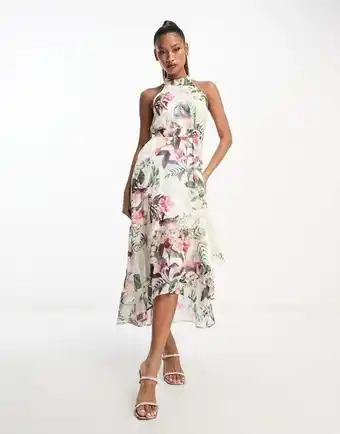 ASOS Lipsy halterneck midi dress with wrap skirt in floral print oferta
