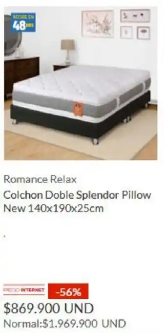 Homecenter Romance Relax Colchon Doble Splendor Pillow New 140 x 190 x 25cm oferta