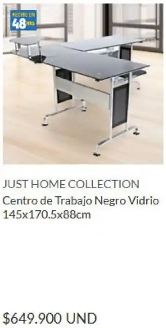 Homecenter Just Home Collection Centro de Trabajo Negro Vidrio 145 x 170,5 x 88cm oferta