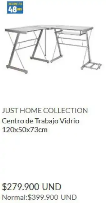 Homecenter Just Home Collection Centro de Trabajo Vidrio 120 x 50 x 73cm oferta