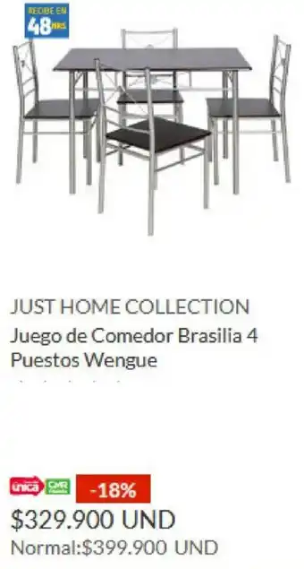 Homecenter Just Home Collection Juego de Comedor Brasilia 4 Puestos Wengue oferta