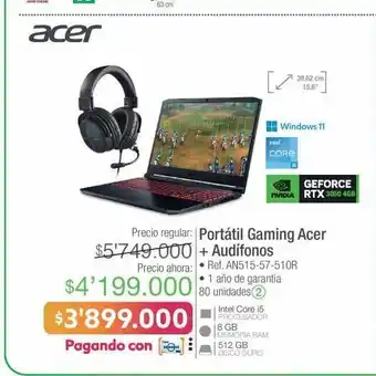 Jumbo Computador portátil acer + audífonos oferta