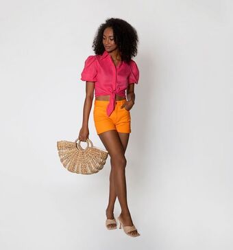Studio F Blusa manga corta con volumen y anudado oferta