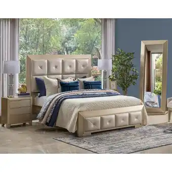 Muebles Jamar Alcoba queen toledo eurocuero arena perla, champaña oferta