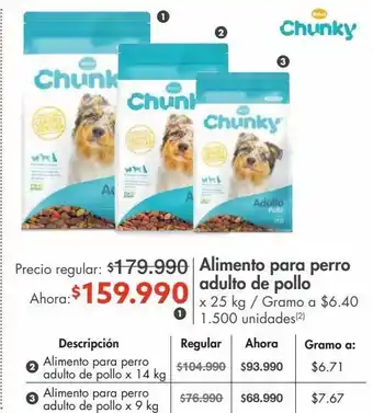 Metro Alimento para perro adulto de pollo chunky x 25kg oferta