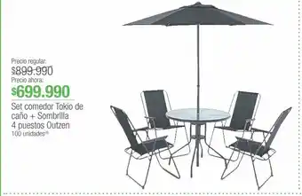 Jumbo Set comedor tokio de caño + sombrilla 4 puestos outzen oferta