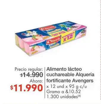 Metro Alimento lácteo cuchareable alquería fortificante avengers x 12un 95g oferta