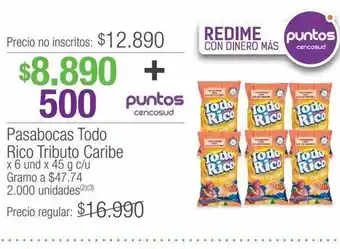 Jumbo Pasabocas todo rico tributo caribe x 6 und x 45 g c/u oferta