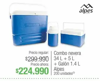 Jumbo Combo nevera 34 l + 5 l + galón 1.4 l alpes oferta
