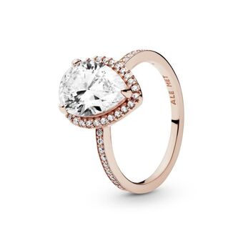 Pandora Anillo con halo brillante en forma de gota recubrimiento en oro rosa oferta
