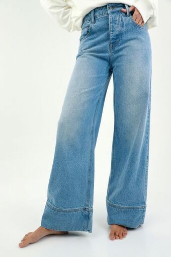 Tennis Jean azul wide leg para mujer oferta