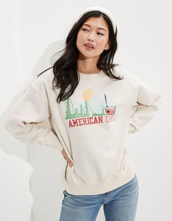 American Eagle Suéter ae super soft fleece oversized estilo vintage con cuello redondo oferta