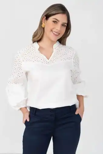 Unipunto Blusa manga 3/4 cuello neru, escote en v combinación con hoja rota. oferta