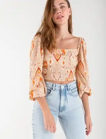 Naf Naf Camisa cuello cuadrado con mangas abullonadas oferta