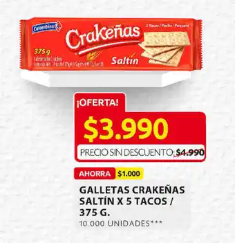 Ara Galletas Crakeñas Saltín x 5 tacos / 375g oferta