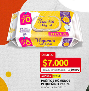 Ara Pañitos Húmedos Pequeñín x 70 un. oferta