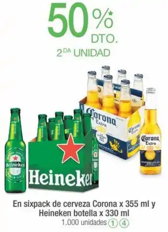 Jumbo En Sixpack de Cerveza Corona x 355ml y Heineken Botella x 330ml oferta