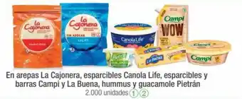 Jumbo En Arepas La Cajonera, Esparcibles Canola Life, Esparcibles y Barras Campi y La buena, Hummus y Guacamole Pietrán oferta