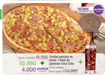 Jumbo Combo porción de pizza + vaso de gaseosa coca cola oferta