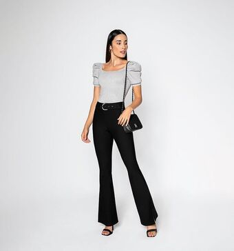 Studio F Blusa escote cuadrado con manga bombacha oferta