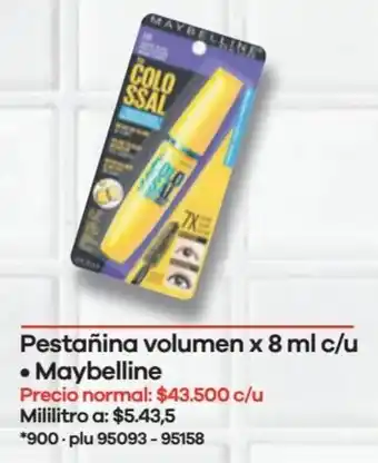 Éxito Pestañina Volumen x 8ml Maybelline oferta